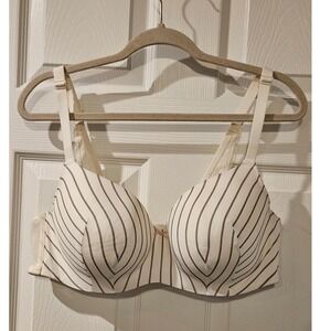 Cacique Lightly Lined Balconette Bra 42D Ivory Gray Stripe Convertible Racerback